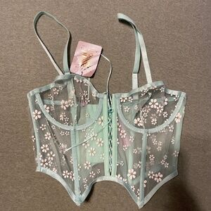 Savage X Fenty Mint Hint Green Puff Daisy Unlined Bustier Large L